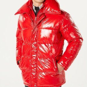 INC men's M medium "Chili Red" double 2x zipper over size rubberized puffer coat